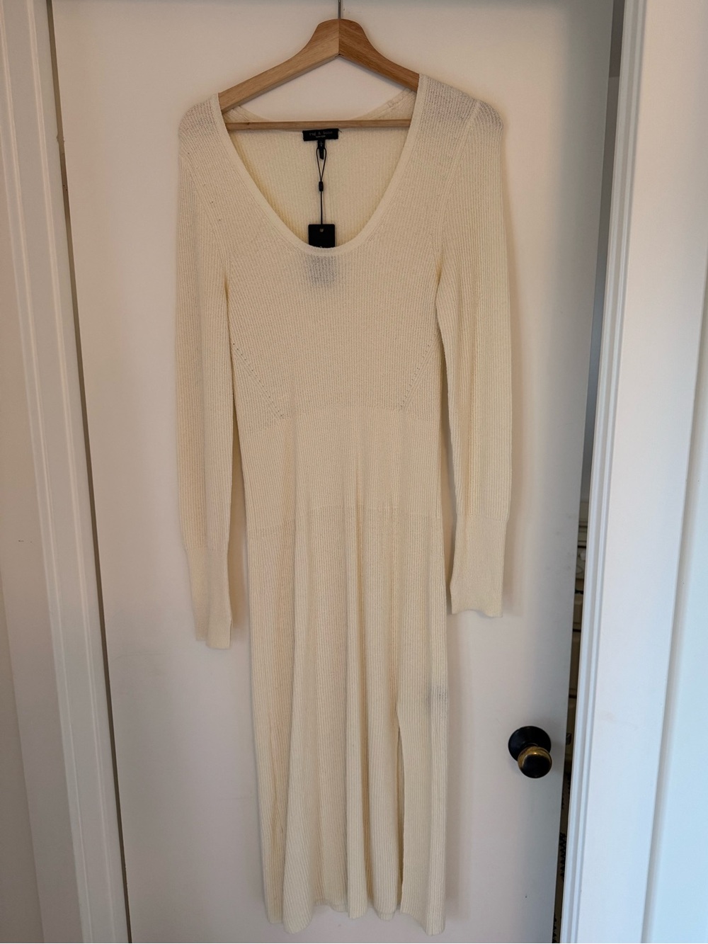 rag & bone Cream Long Sleeve Knit Midi Dress